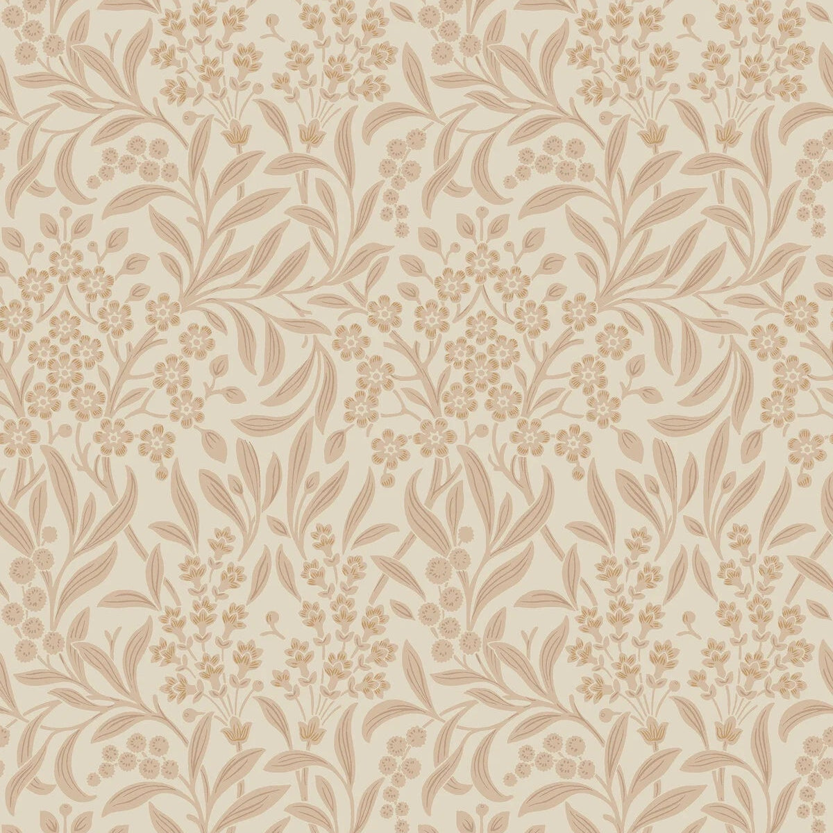 Non-woven paper wallpaper with a plant pattern KRYDDHYLLAN beige with pink