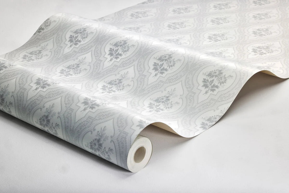 Tapete mit pflanzlichem Medaillonmuster ETERNAL FLOWER grau
