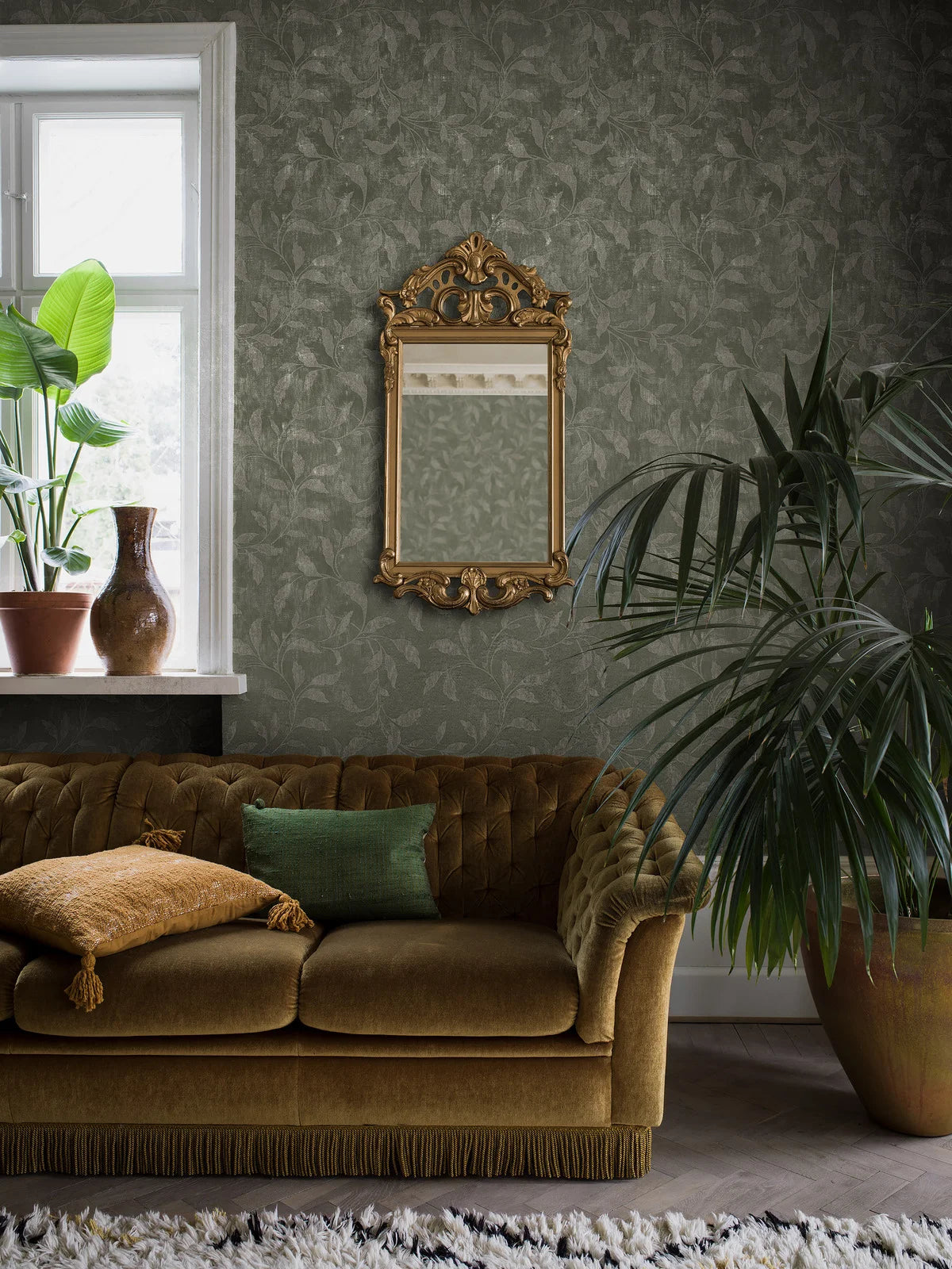 Tapeta flizelinowa papierowa z roślinnym wzorem ROSEWOOD NIGHT zielony