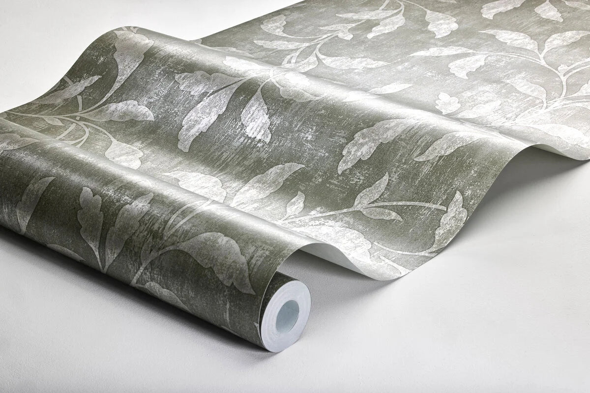 Tapeta flizelinowa papierowa z roślinnym wzorem ROSEWOOD NIGHT zielony