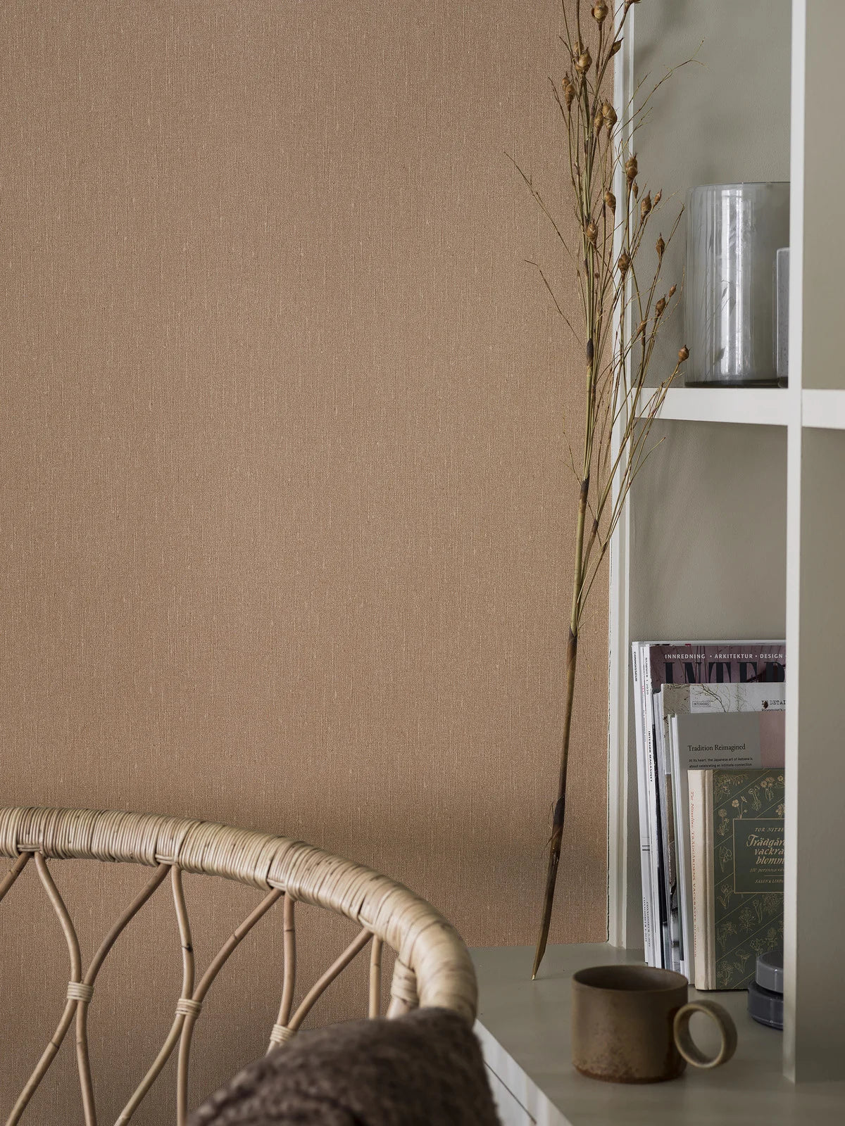 Tapeta strukturalna imitująca len LINEN - TERRACOTTA terakota