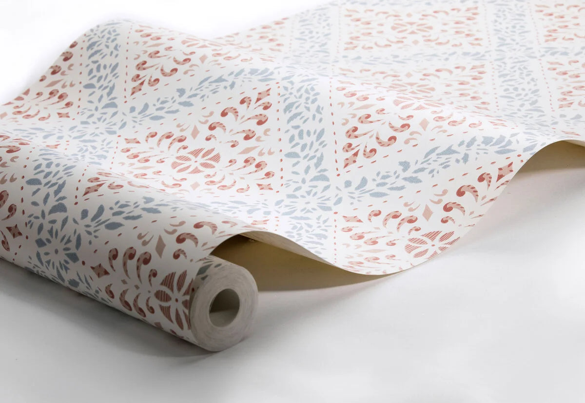 Tapeta flizelinowa papierowa z abstrakcyjnym wzorem NYBORG terakota z niebieskim