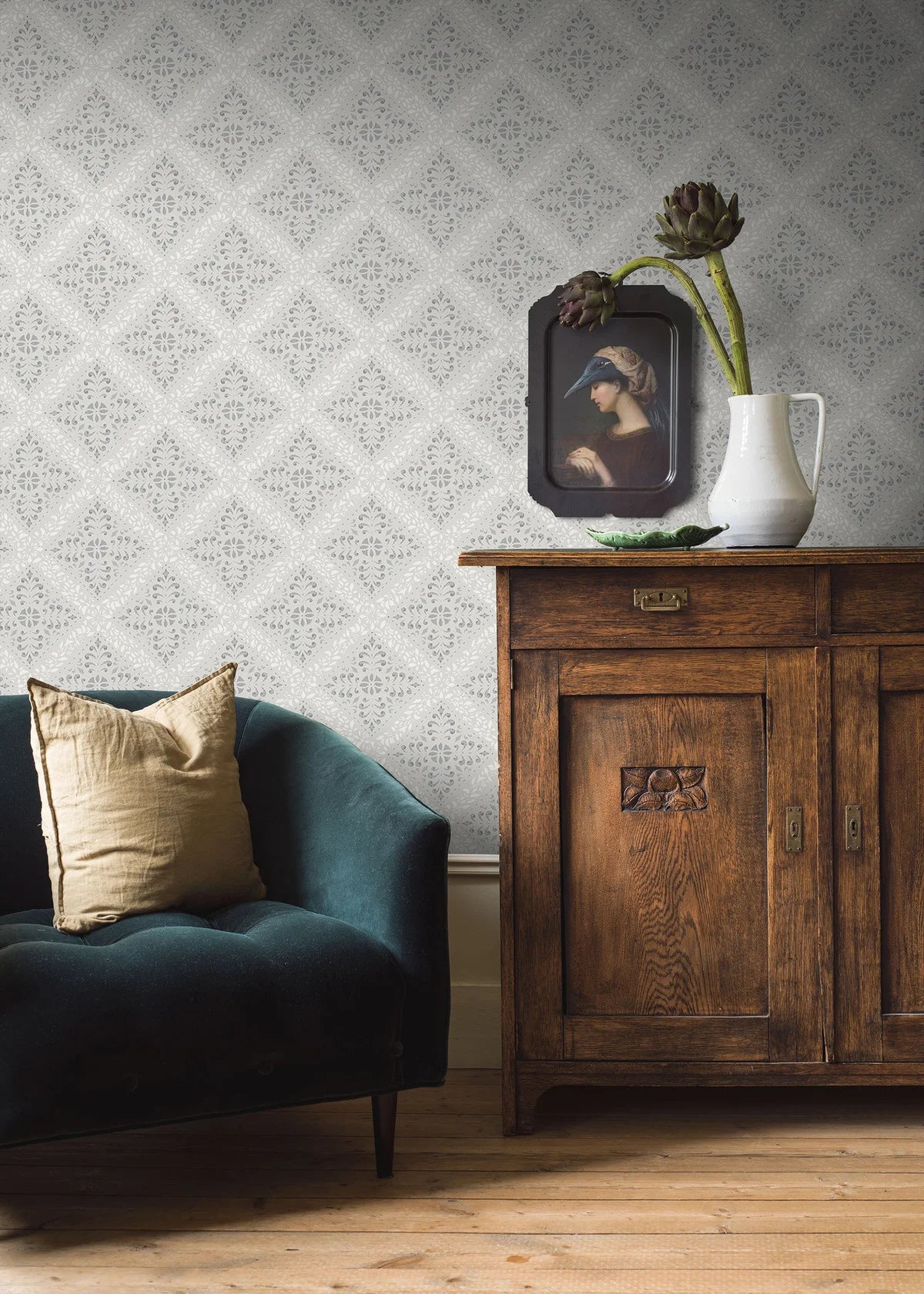 Non-woven paper wallpaper with abstract pattern NYBORG gray