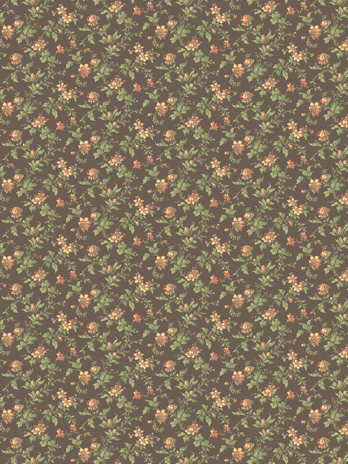 Non-woven paper wallpaper with a floral pattern BLOMSLINGA brown