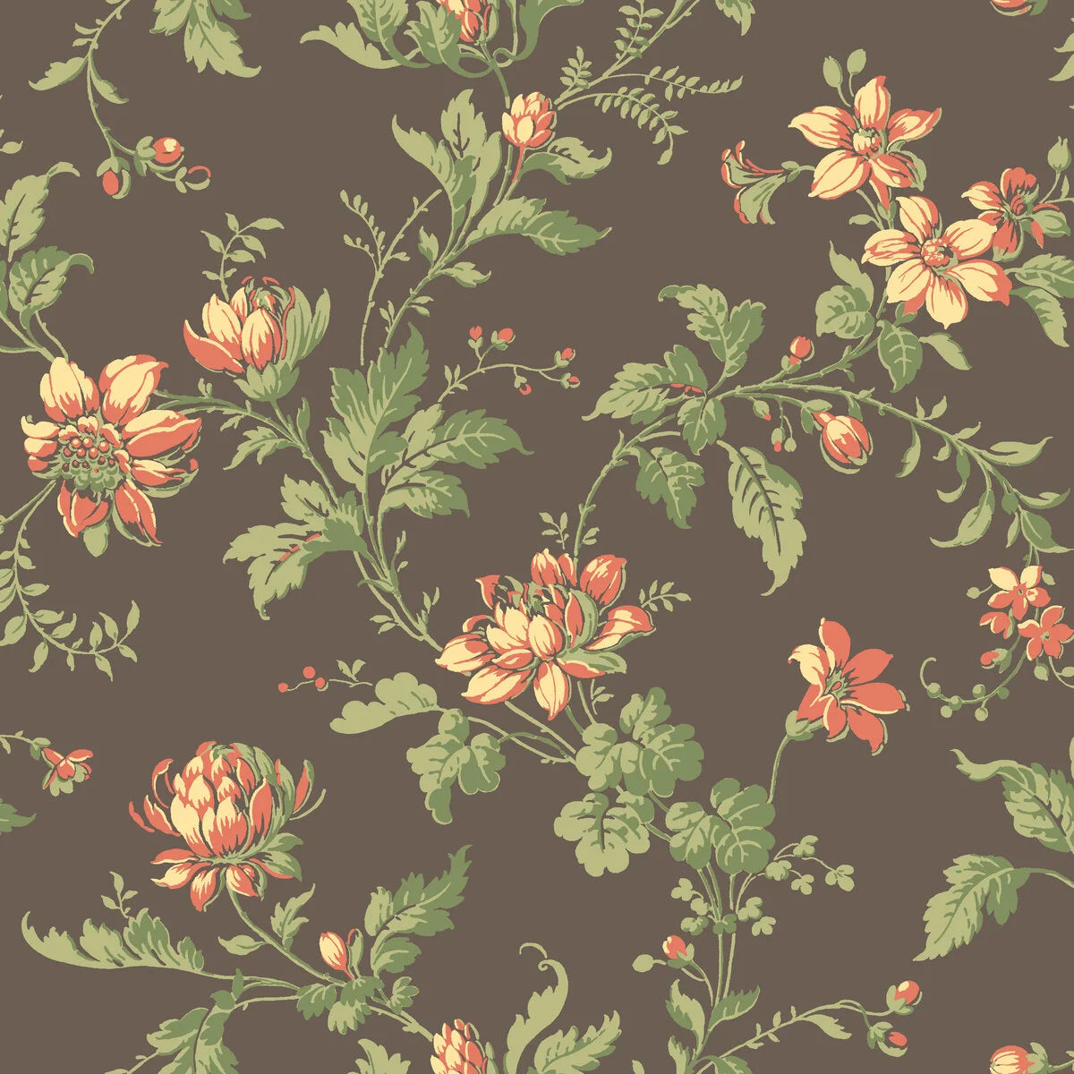 Non-woven paper wallpaper with a floral pattern BLOMSLINGA brown