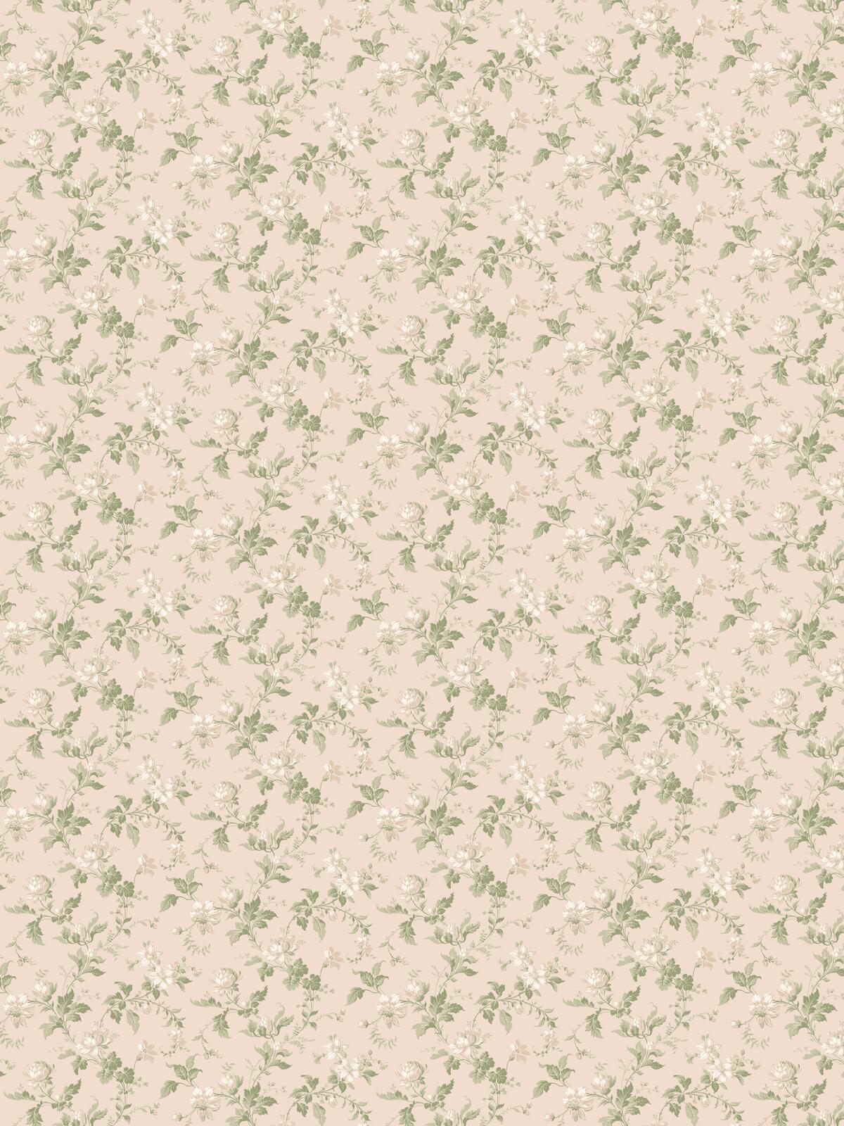 Non-woven paper wallpaper with a floral pattern BLOMSLINGA pink with green