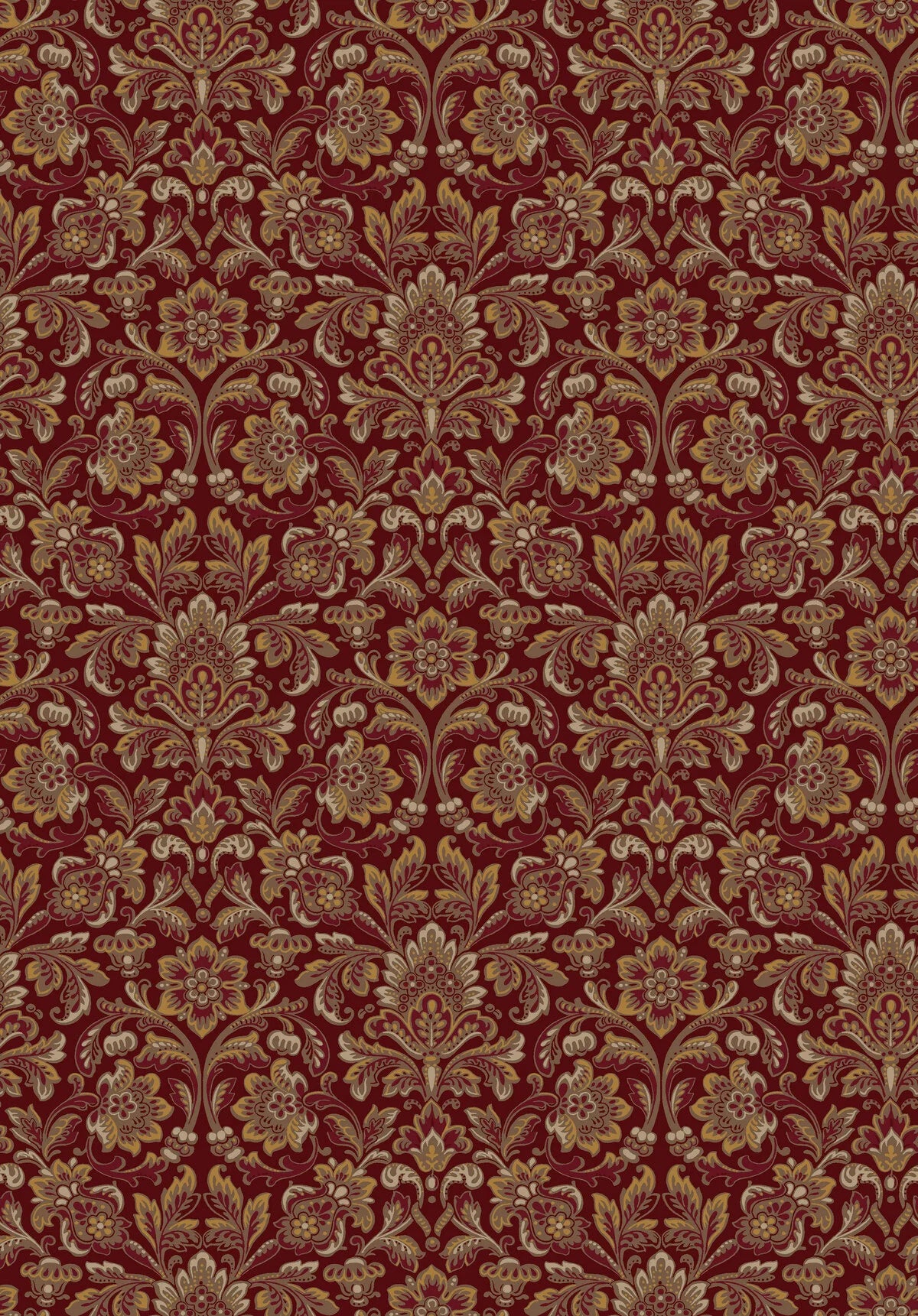Non-woven paper wallpaper with a floral pattern FOGLAVIK burgundy with gold