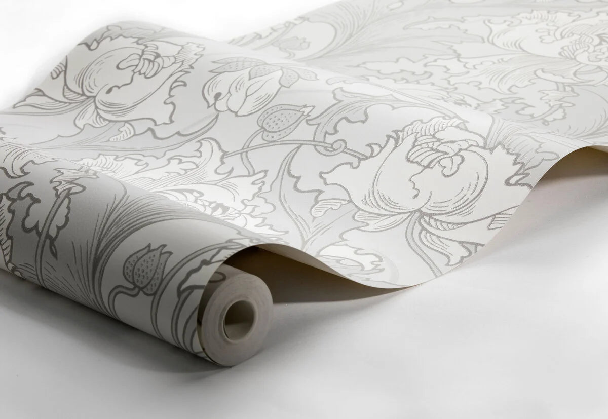 Tapeta flizelinowa papierowa z roślinnym wzorem SIRI perłowy szary z kremowym
