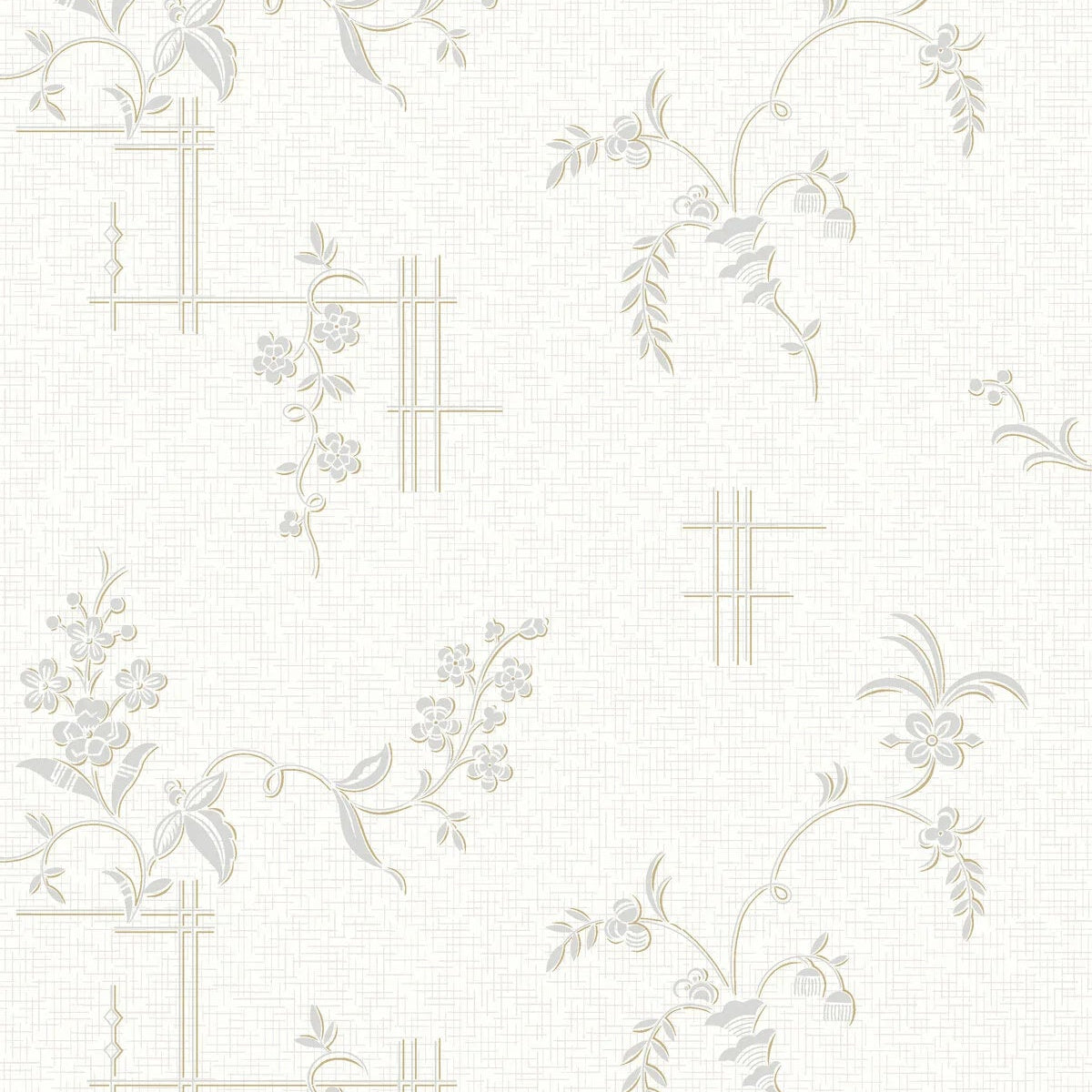 Tapeta flizelinowa papierowa z roślinnym wzorem ULRICEHAMN złamany biały ze srebrnym
