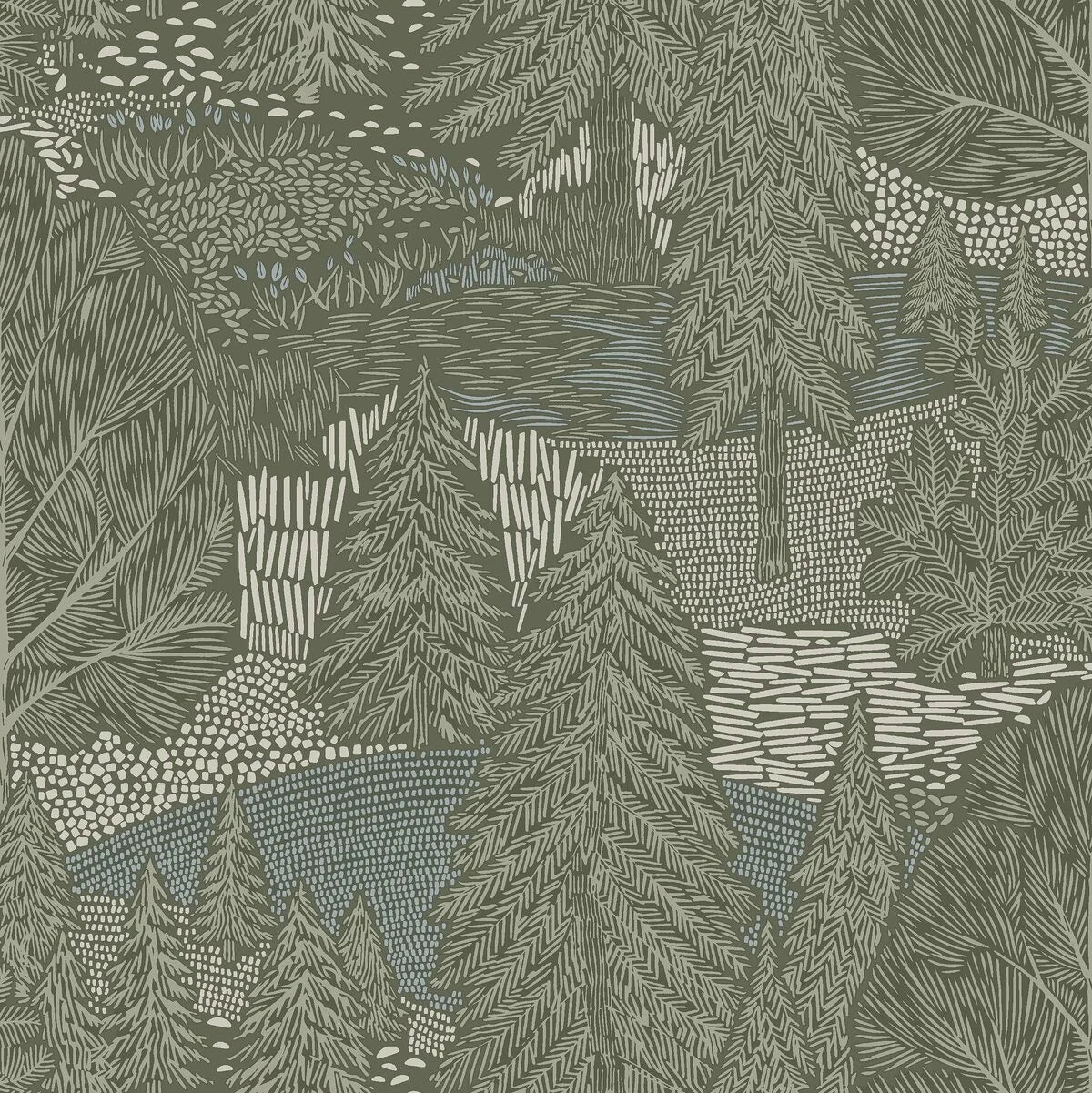 Northern Forest Plant Motif Wallpaper in Muted Green