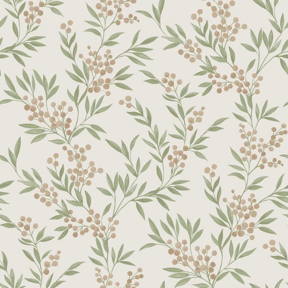 Tapete mit pflanzlichem Motiv von FOREST BERRIES in Beige mit Grün