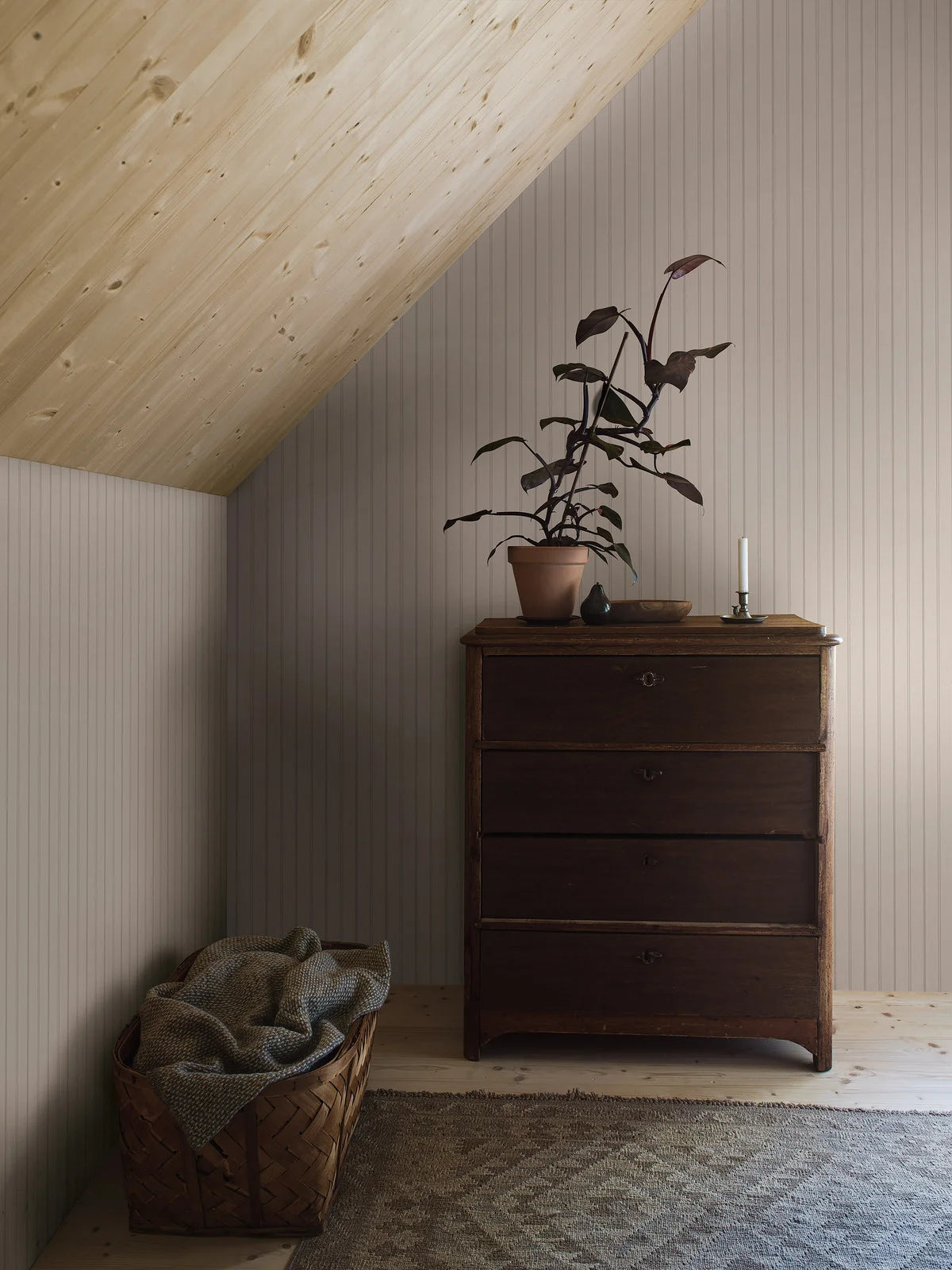 Woodland Stripe Wallpaper in Sand with Gray