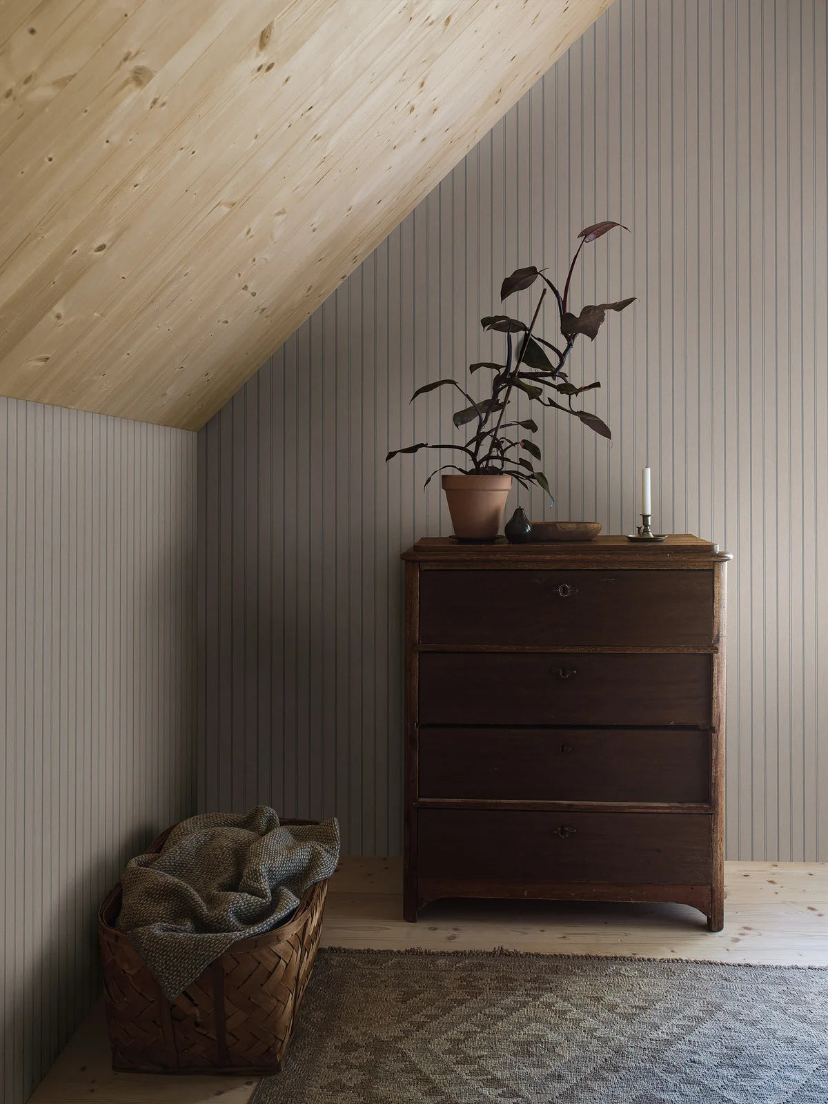 WOODLAND STRIPE Dark Beige and Gray Striped Wallpaper