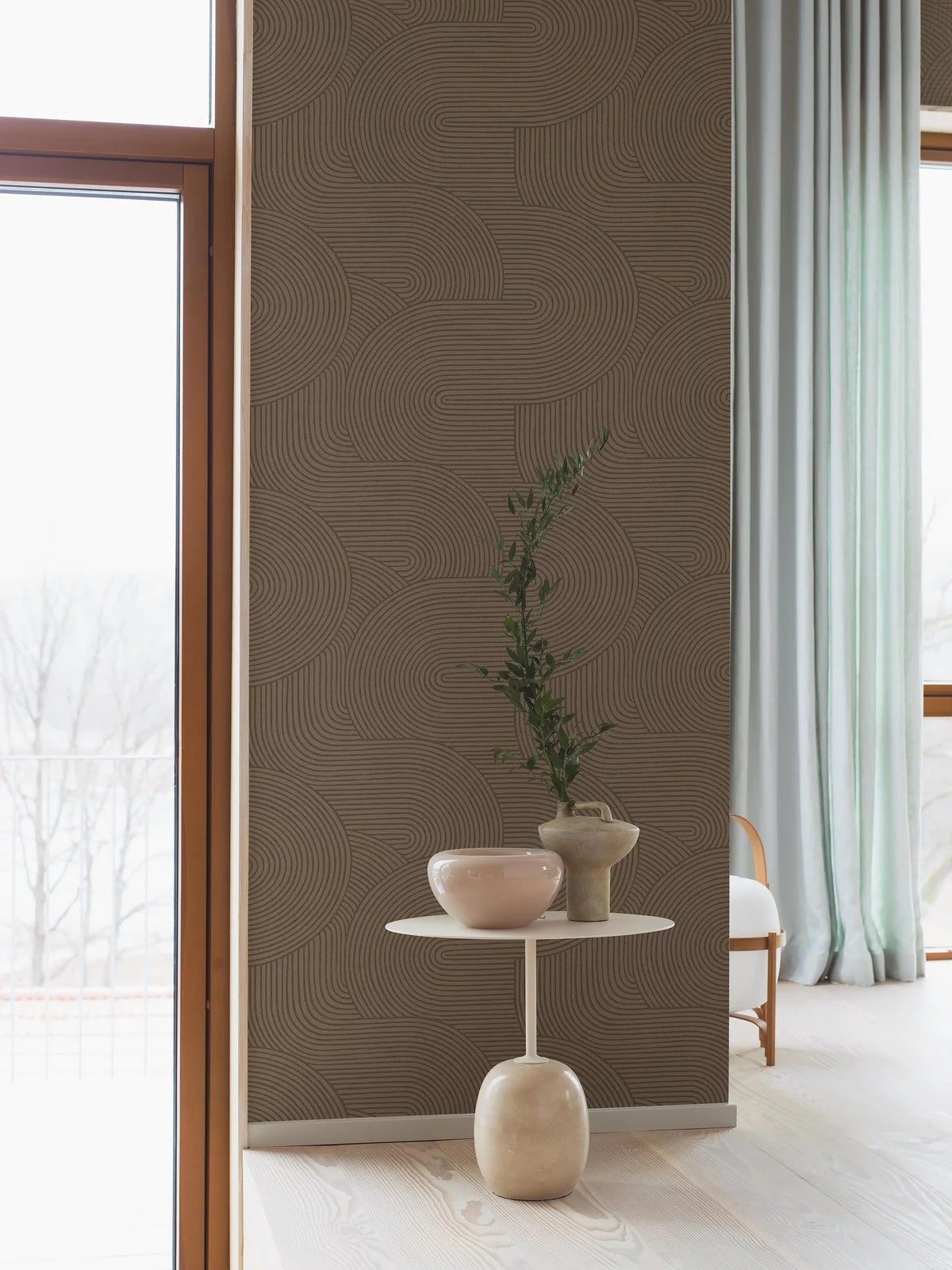 Paper non-woven wallpaper with geometric pattern ZEN brown
