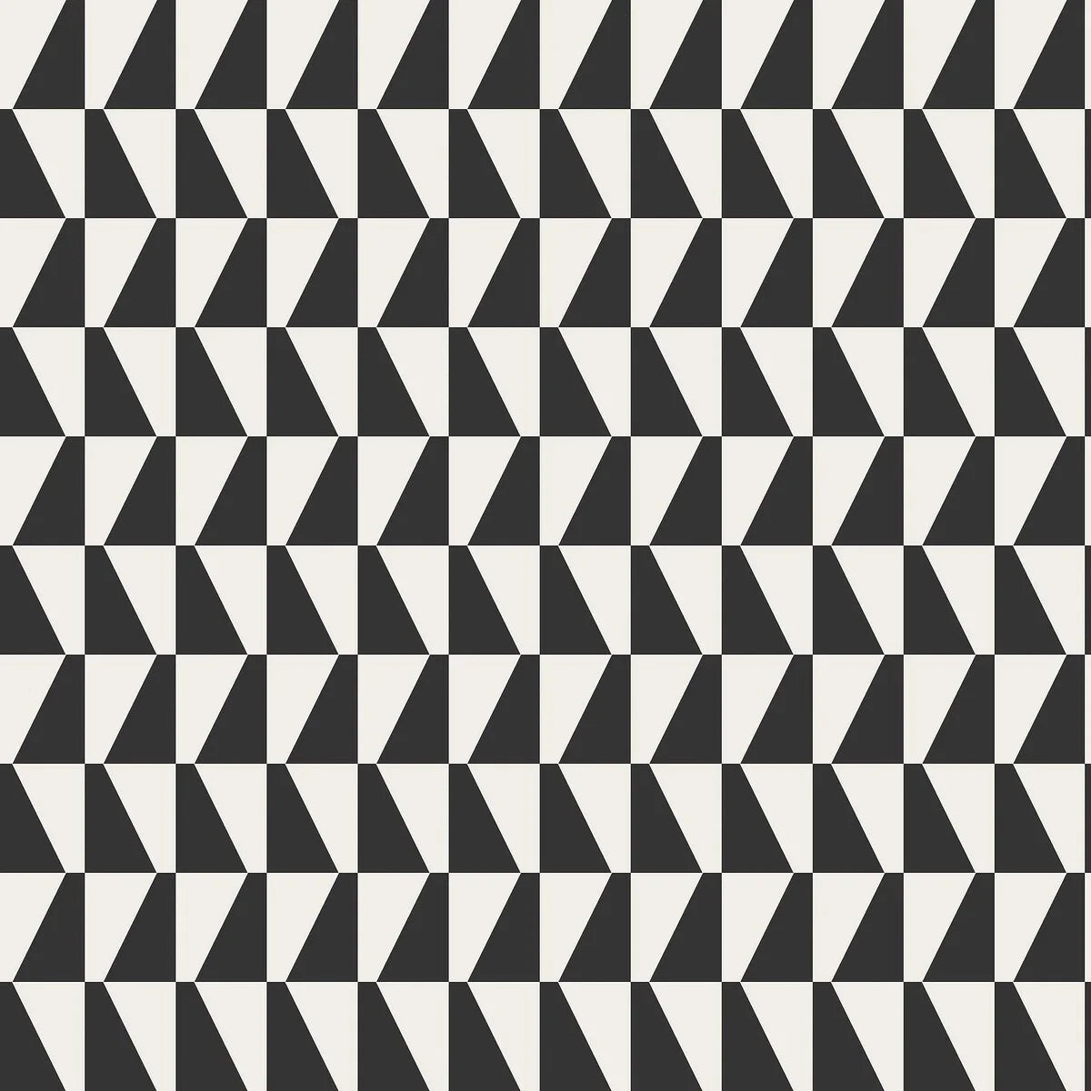Non-woven paper wallpaper with geometric TRAPEZ pattern in black and white