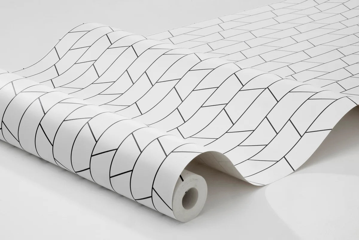 Non-woven paper wallpaper with geometric pattern ANGLE white