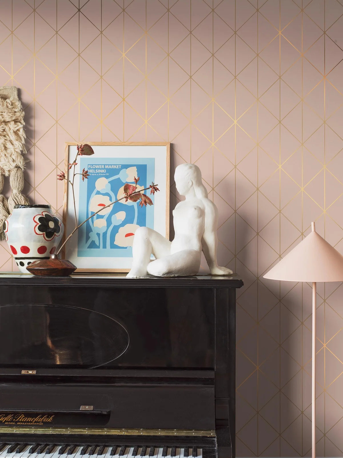 Tapeta flizelinowa papierowa z geometrycznym wzorem DIAMONDS różowy