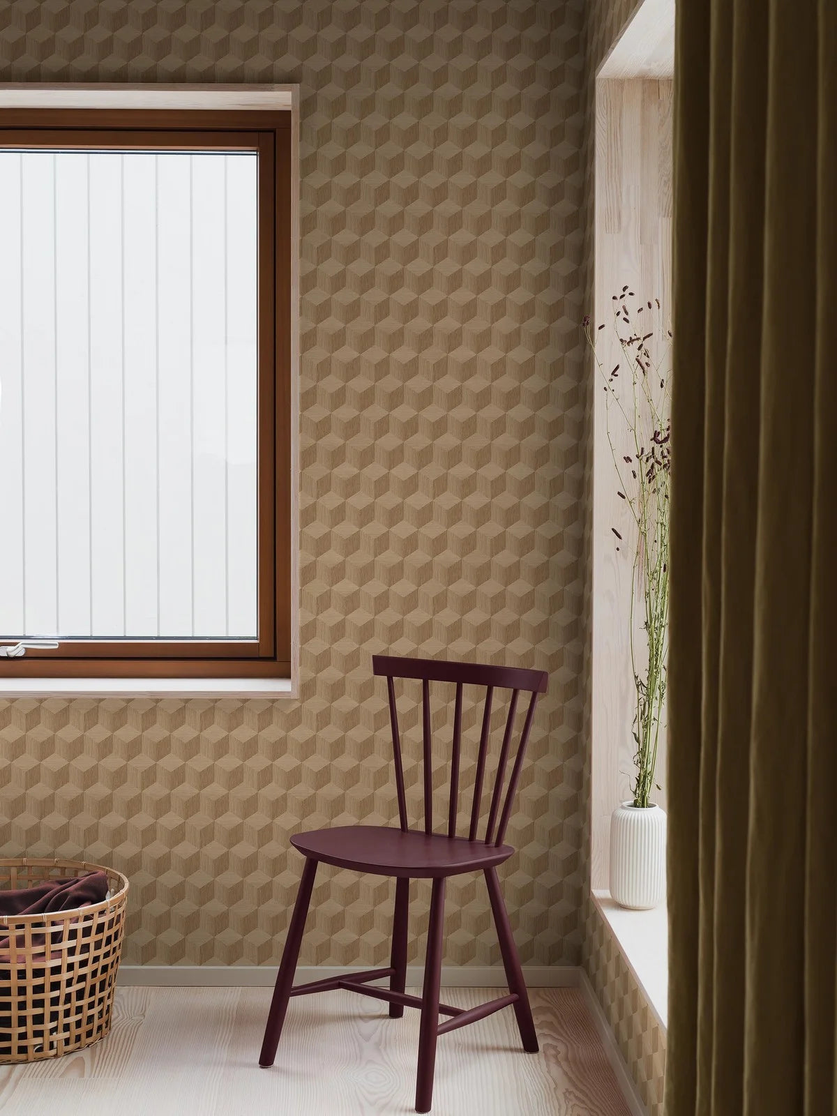 Non-woven paper wallpaper with a geometric pattern CUBE dark beige