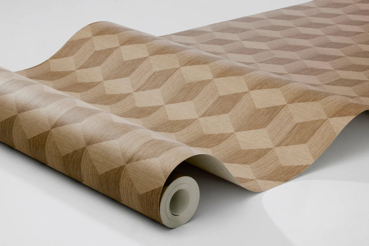 Non-woven paper wallpaper with a geometric pattern CUBE dark beige