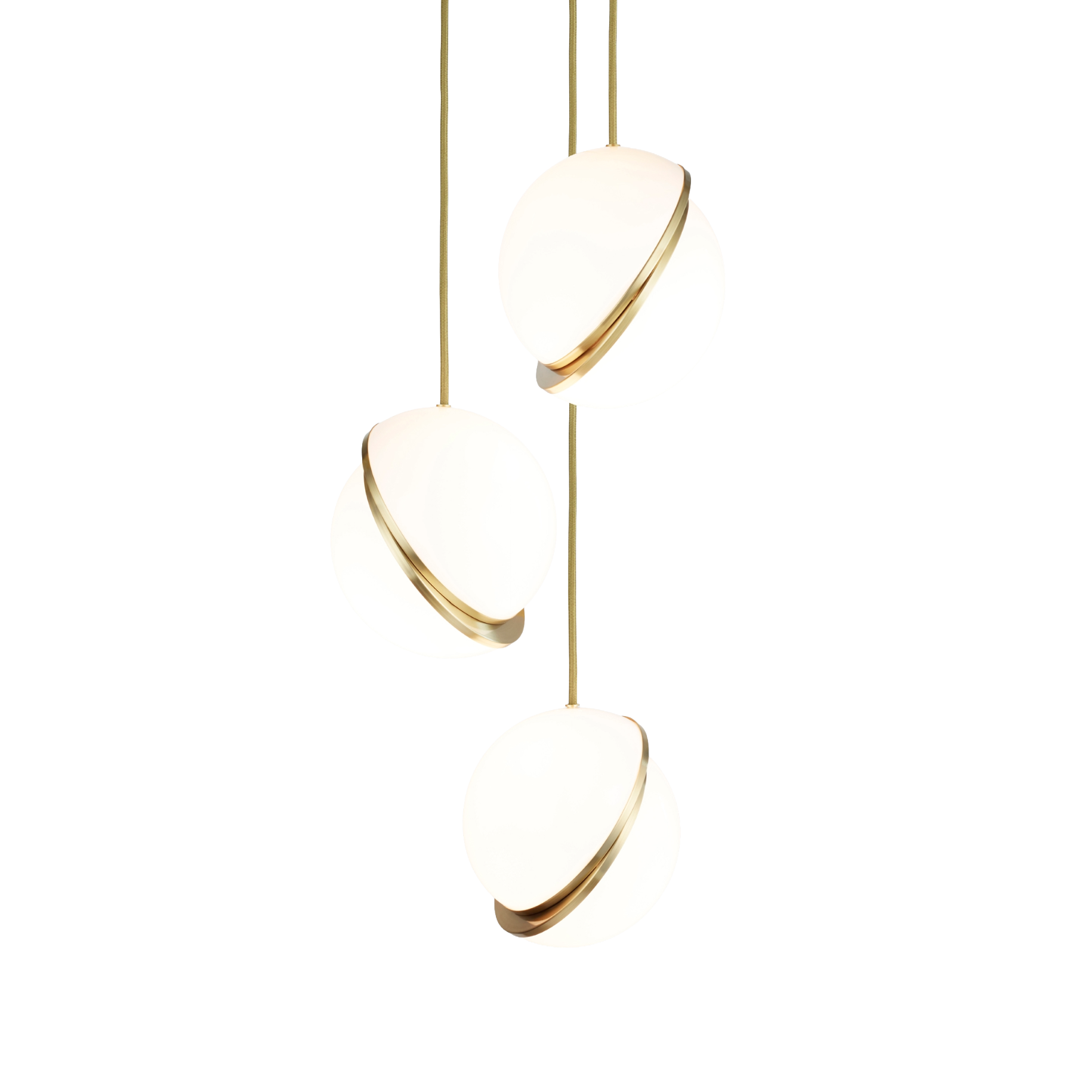 Lampa wisząca 3-punktowa CRESCENT opalowy klosz z mosiądzem