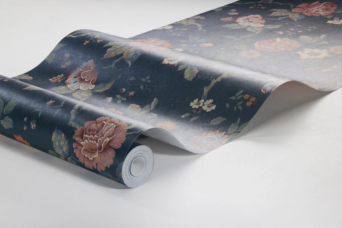 Tapeta z motywem roślinnym ROSENTRAD granatowy