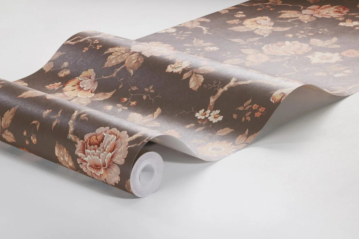 Tapeta z motywem roślinnym ROSENTRAD brązowy