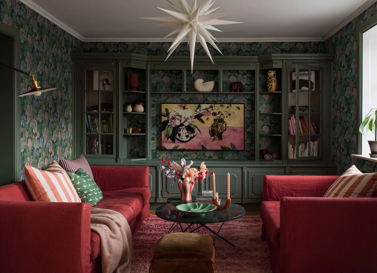 Tapeta z motywem roślinnym w kwiaty CARNATION GARDEN zielony