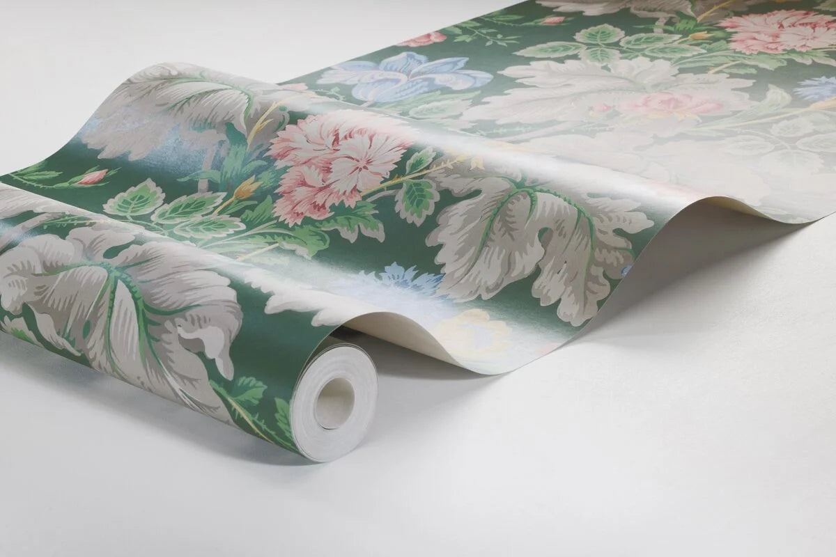 Tapeta z motywem roślinnym w kwiaty CARNATION GARDEN zielony