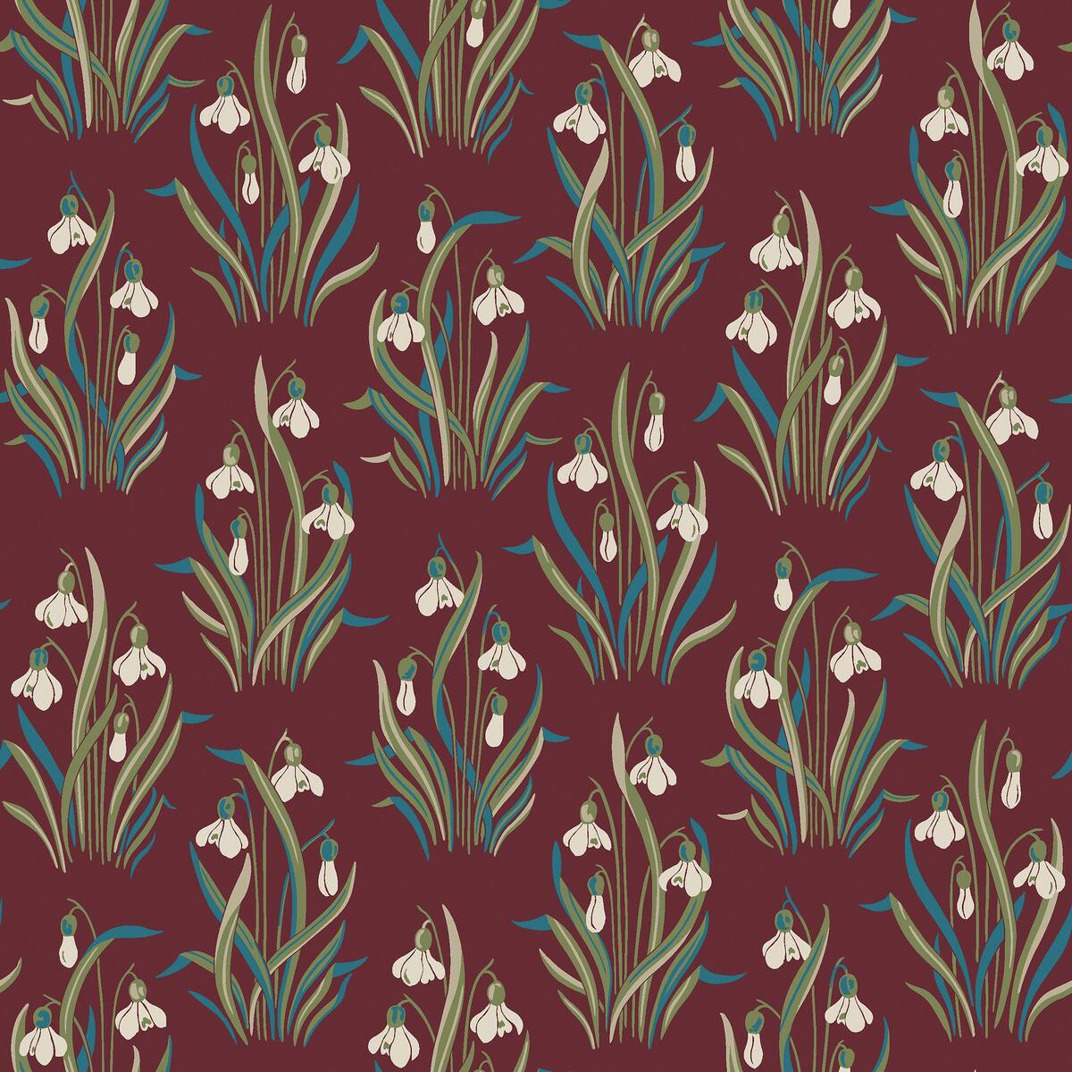 SNODROPPE Red and Blue Floral Pattern Wallpaper