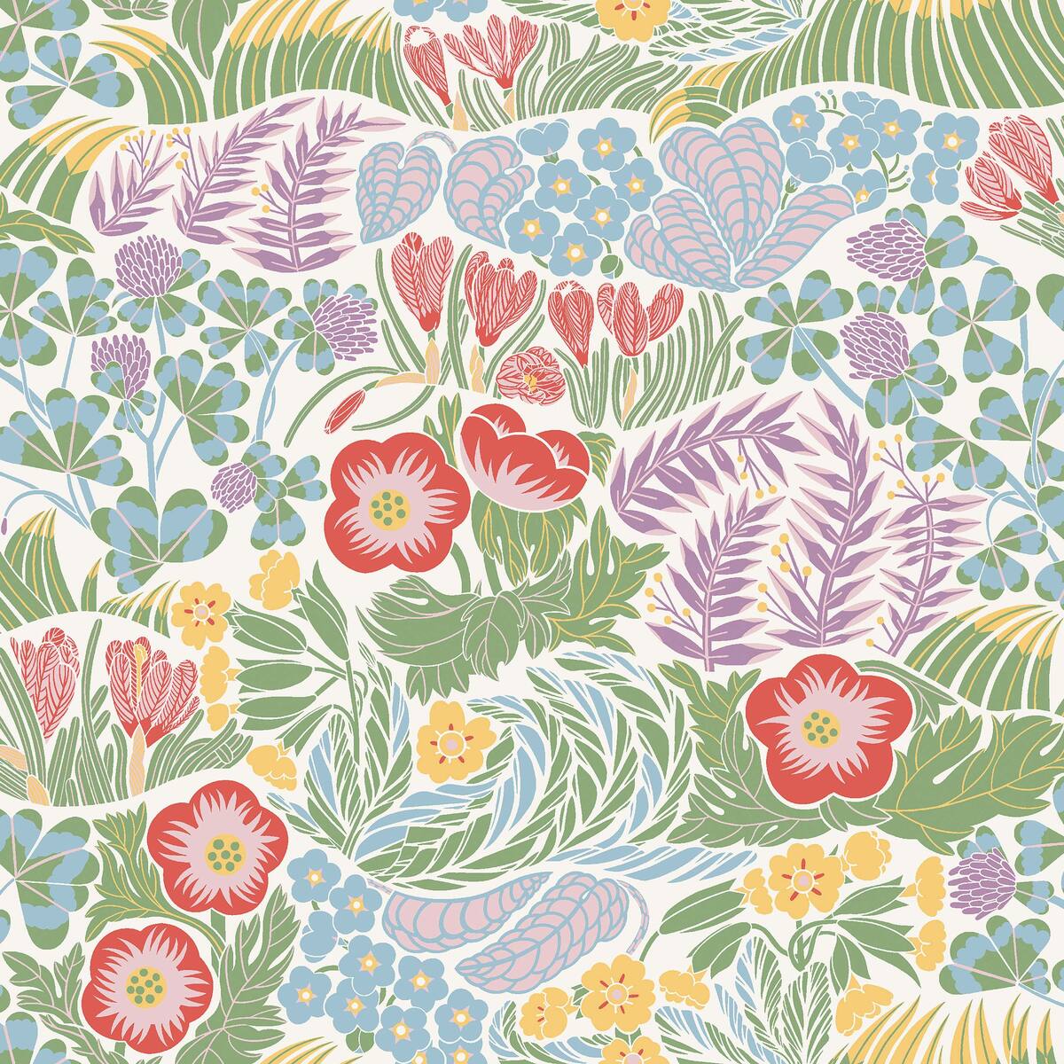 Floral Pattern Wallpaper RABATT Blue with Green