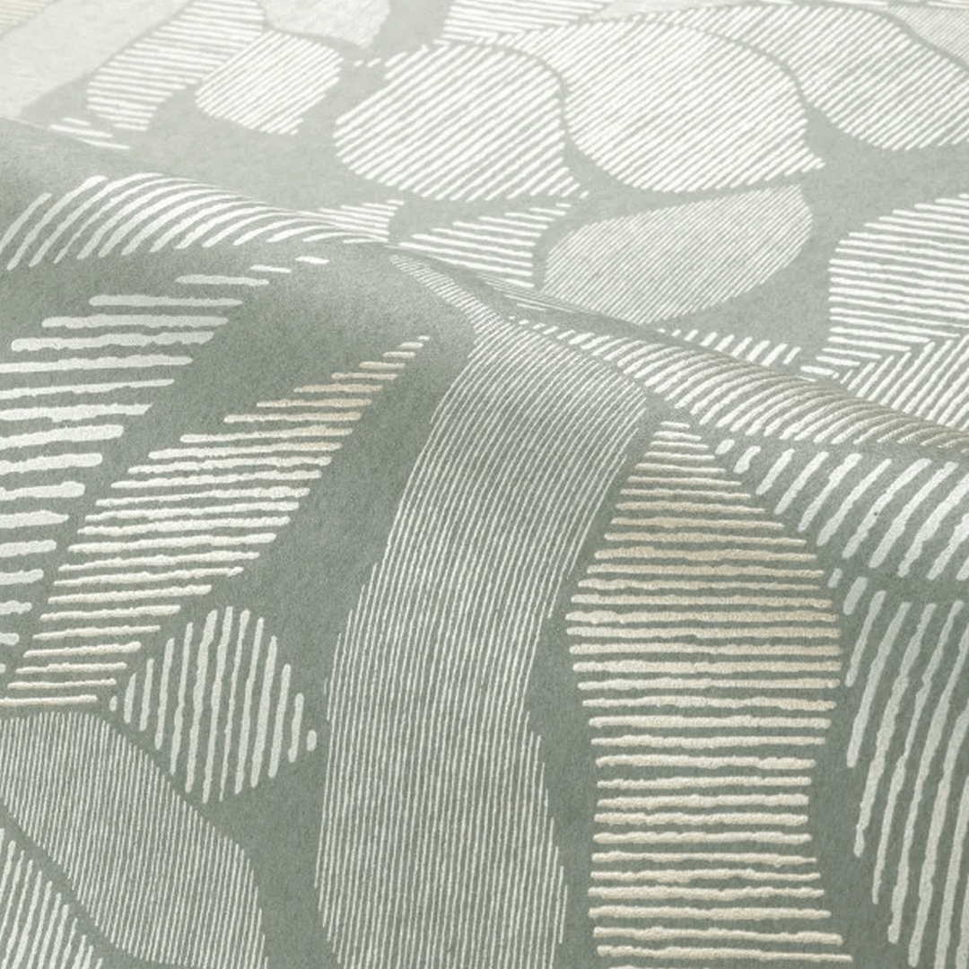 Tapeta z motywem roślinnym liści palmy z metalicznym efektem LONTARA - OPALINE/DORÉ jasnozielony ze złotym