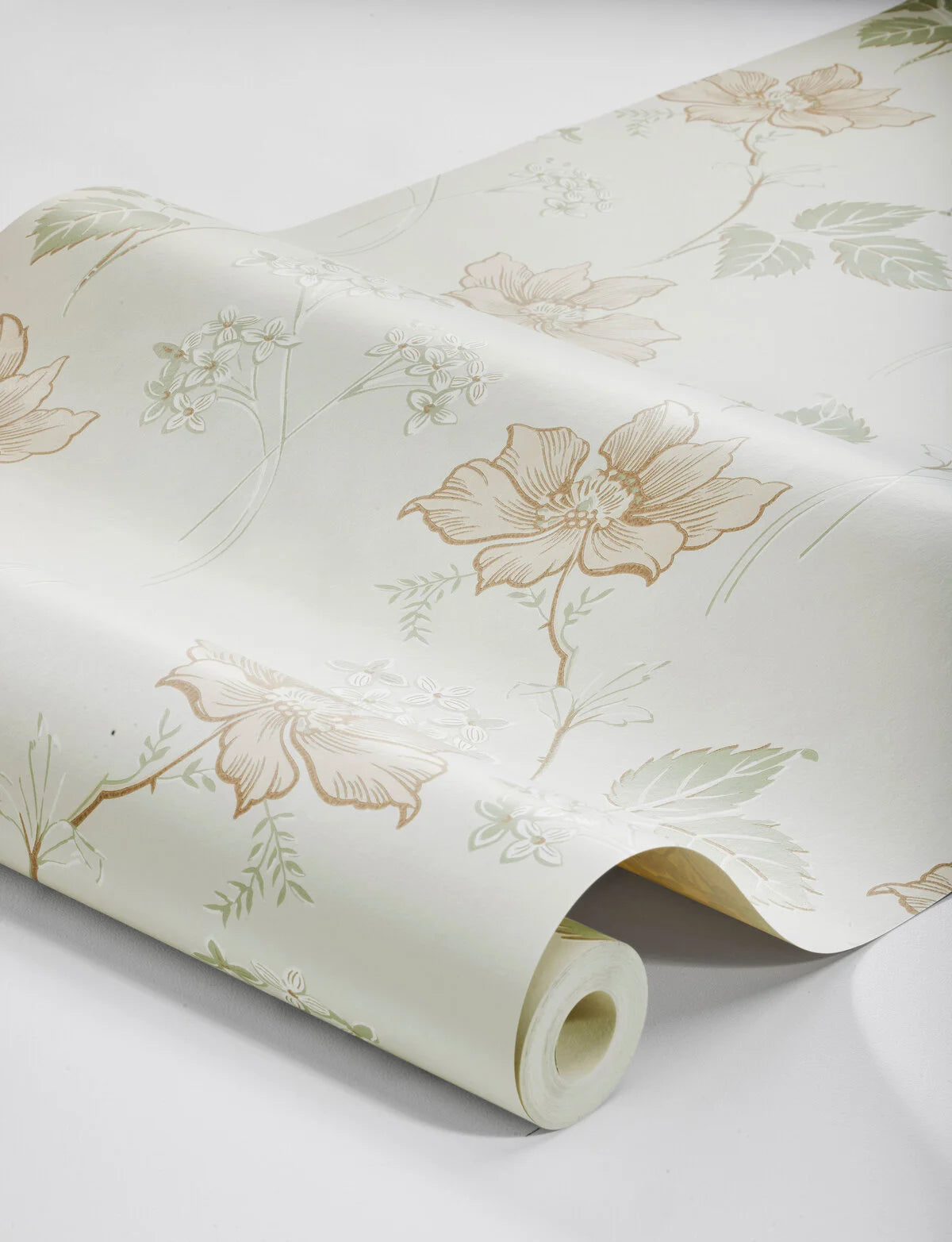 Tapete mit pflanzlichem Blumenmotiv VALBORG beige mit grün