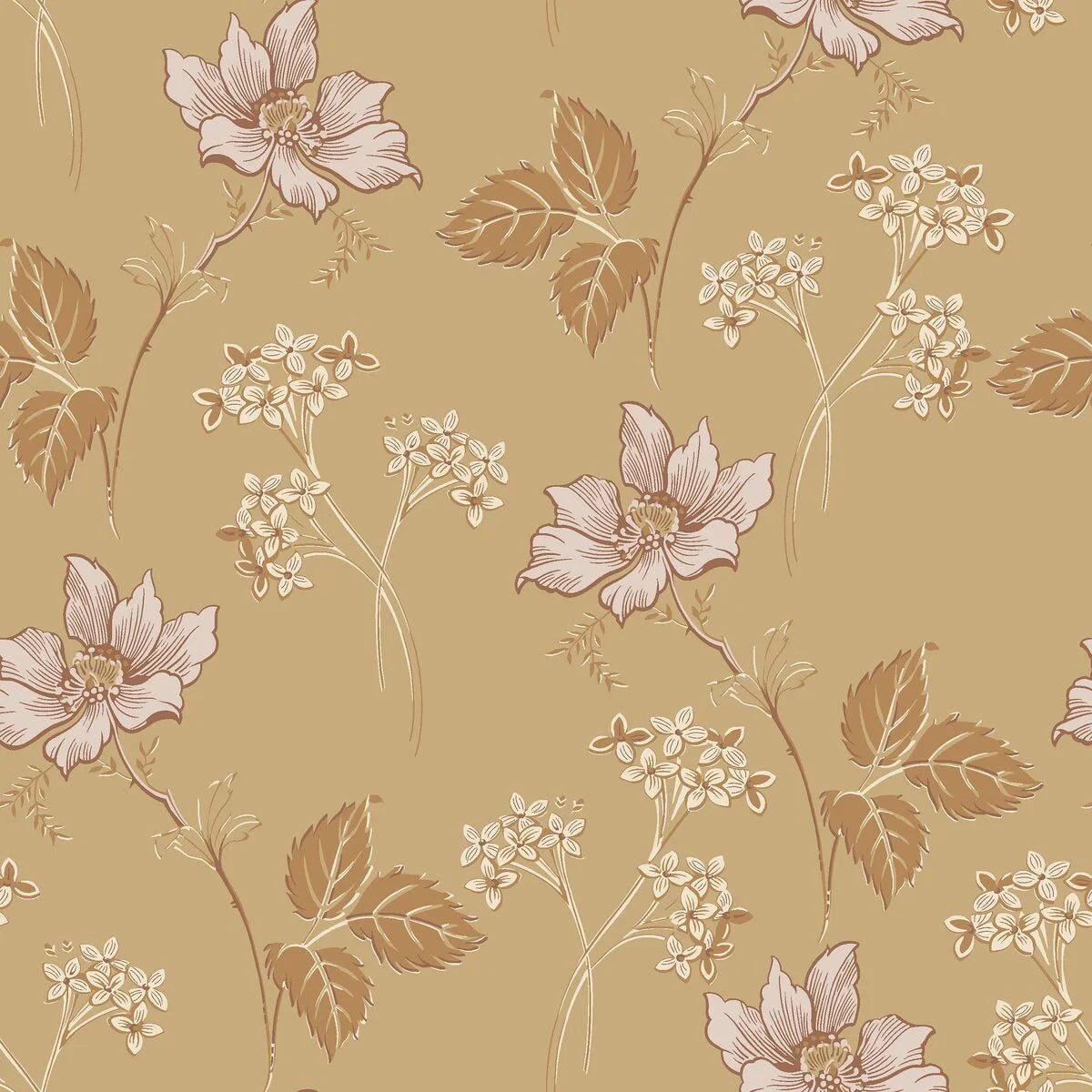 VALBORG Gold Floral Pattern Wallpaper with Beige