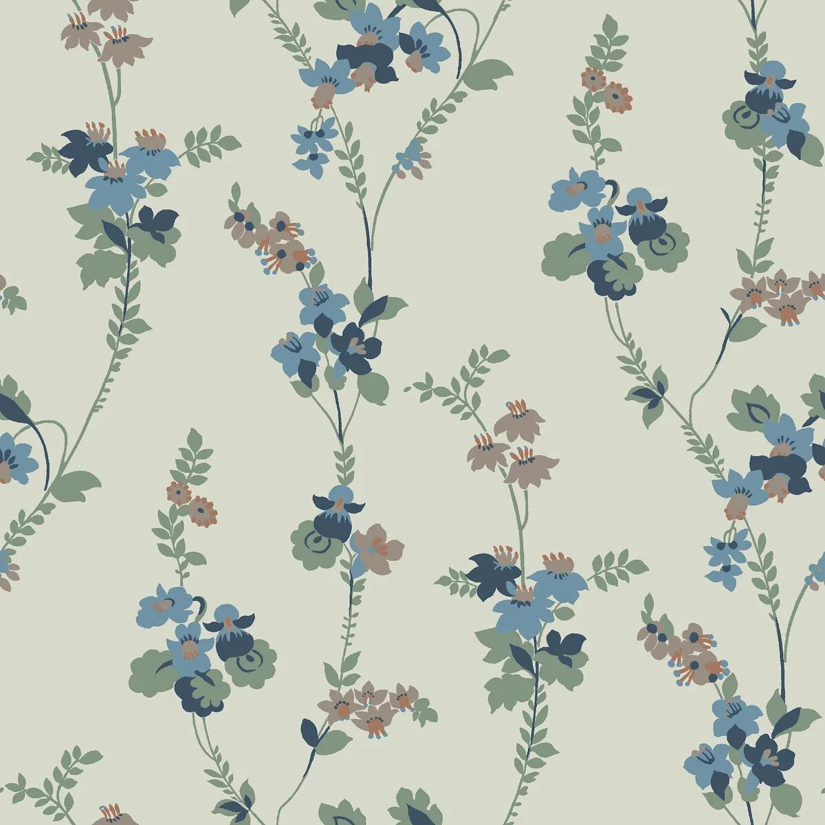 Tapete mit floralem Motiv VERA in Creme mit Blau