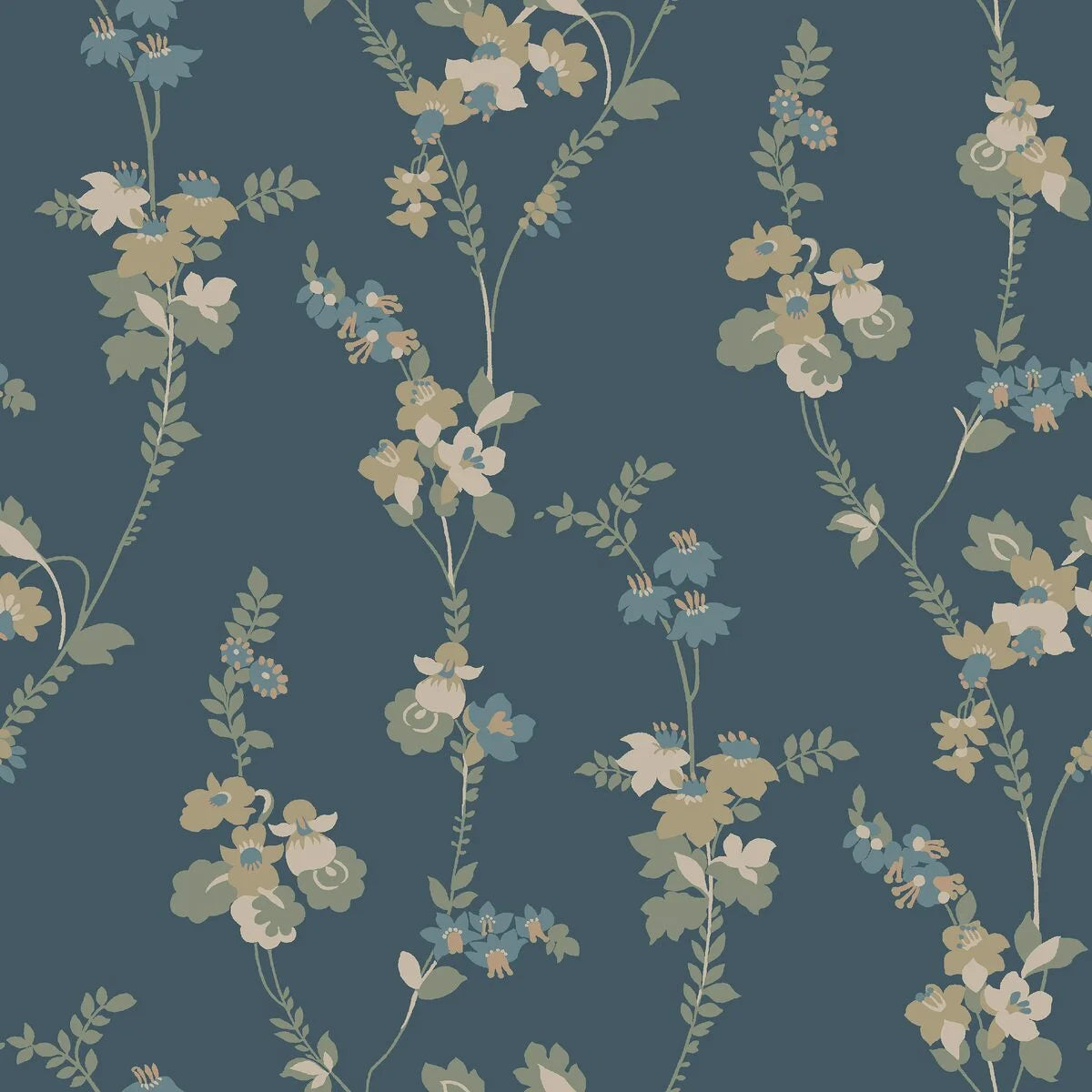 VERA Floral Pattern Wallpaper in Navy Blue and Green