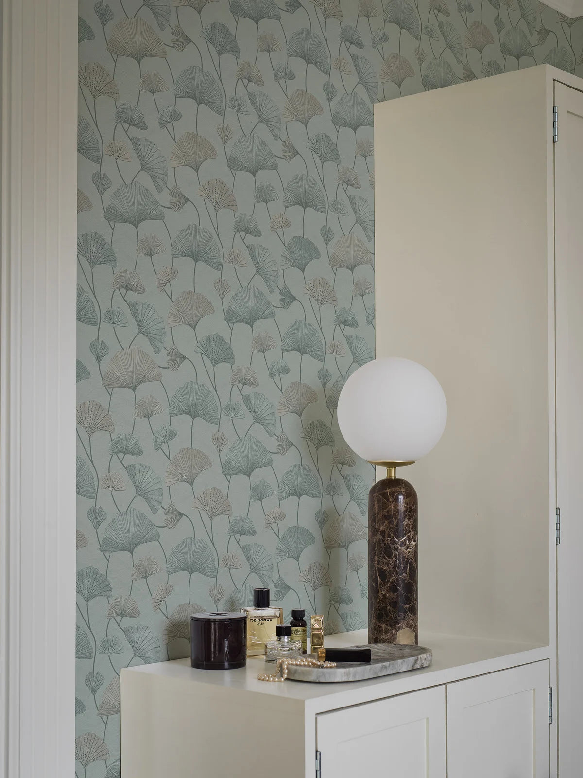 SOPHIA Structural Wallpaper with Plant Motif in Muted Green