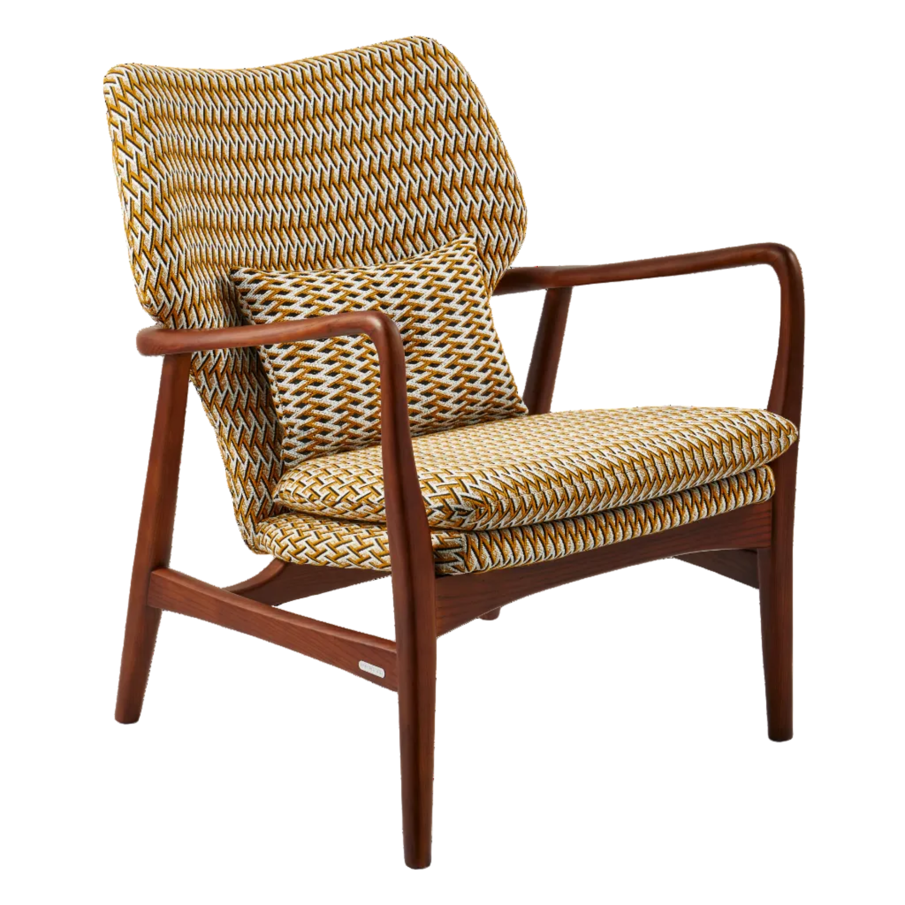 PEGGY Armchair in Orchid with Geometric Patterns and Wooden Base