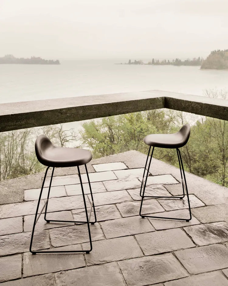 GUBI 3D stool with gray seat and chrome base