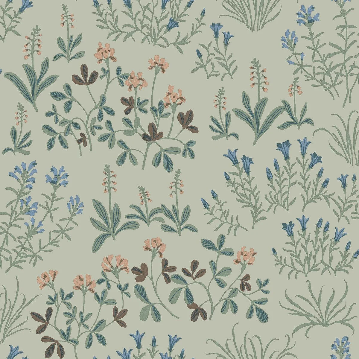 NORAS ANG Floral Pattern Wallpaper in Muted Green with Blue