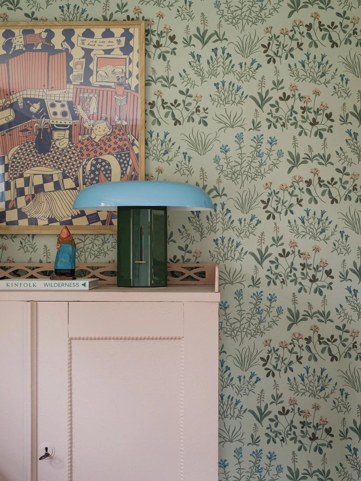 NORAS ANG Floral Pattern Wallpaper in Muted Green with Blue