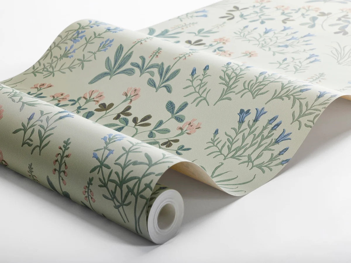 NORAS ANG Floral Pattern Wallpaper in Muted Green with Blue