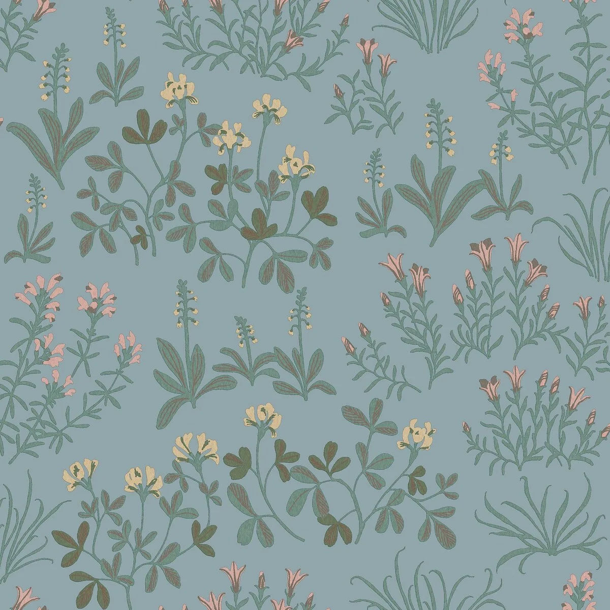 NORAS ANG Floral Pattern Wallpaper in Muted Blue with Yellow