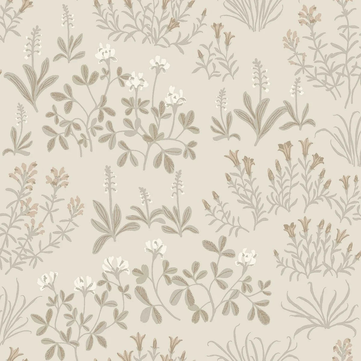 Tapete mit pflanzlichem Blumenmotiv NORAS ANG sandfarben mit braunem Akzent