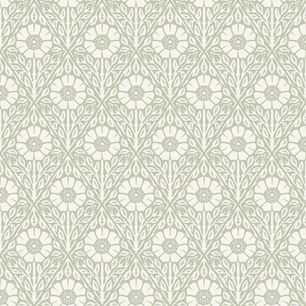Floral Pattern Wallpaper NYPONROS Green with White