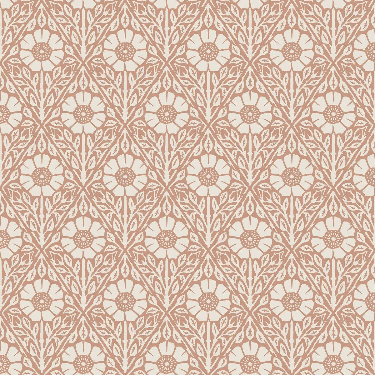 Floral-patterned wallpaper NYPONROS terracotta with white