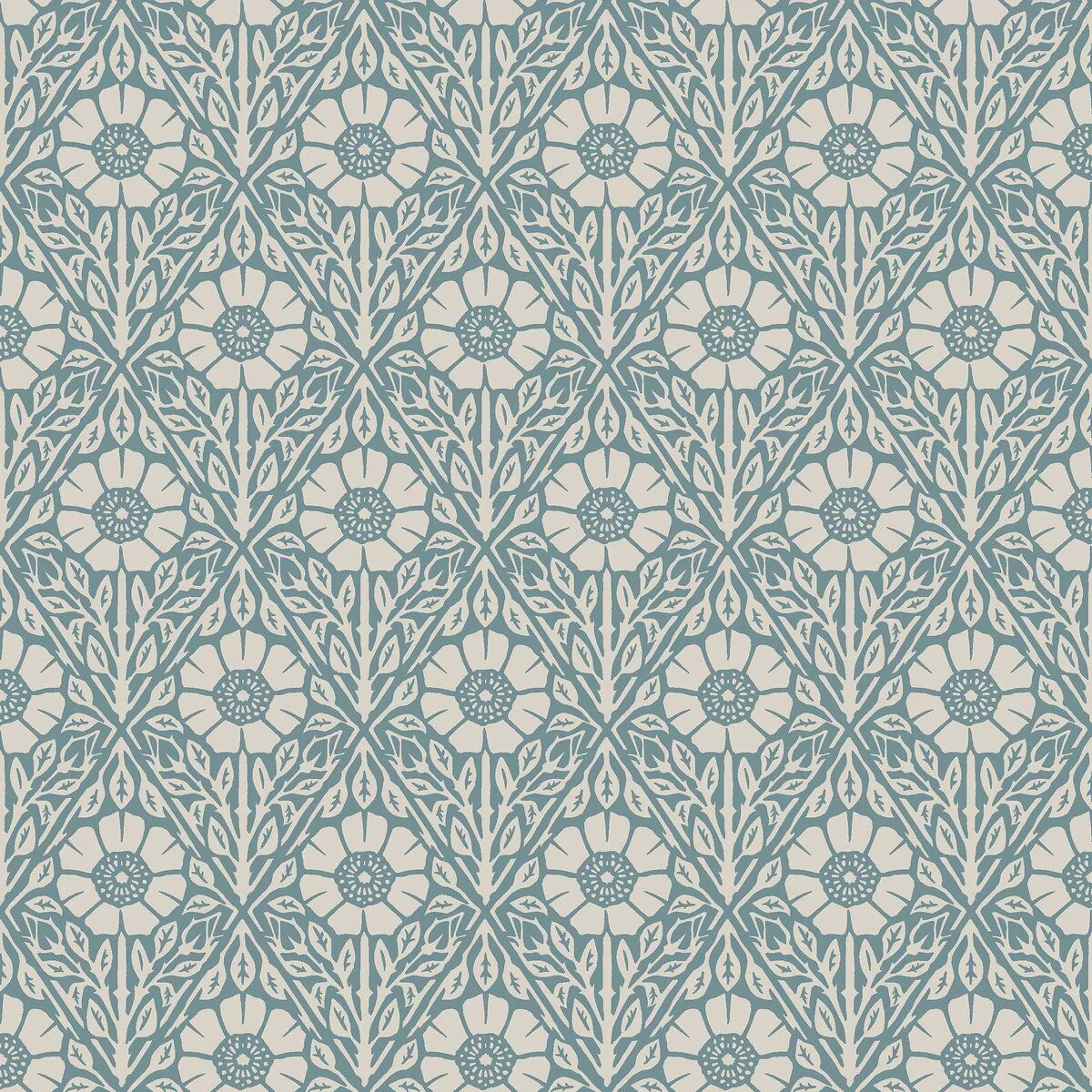 Floral Pattern Wallpaper in Blue and White - NYPONROS