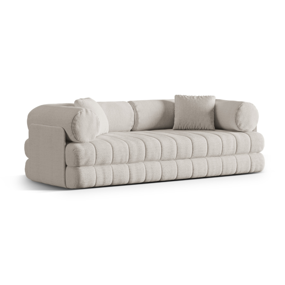 Sofa 3-osobowa z funkcją spania KEMI kremowy bouclé