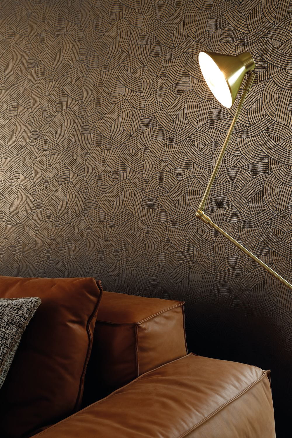 Metallic 3D Structural Wallpaper with Geometric Pattern ASSOUAN - IVORY Bone with Brown