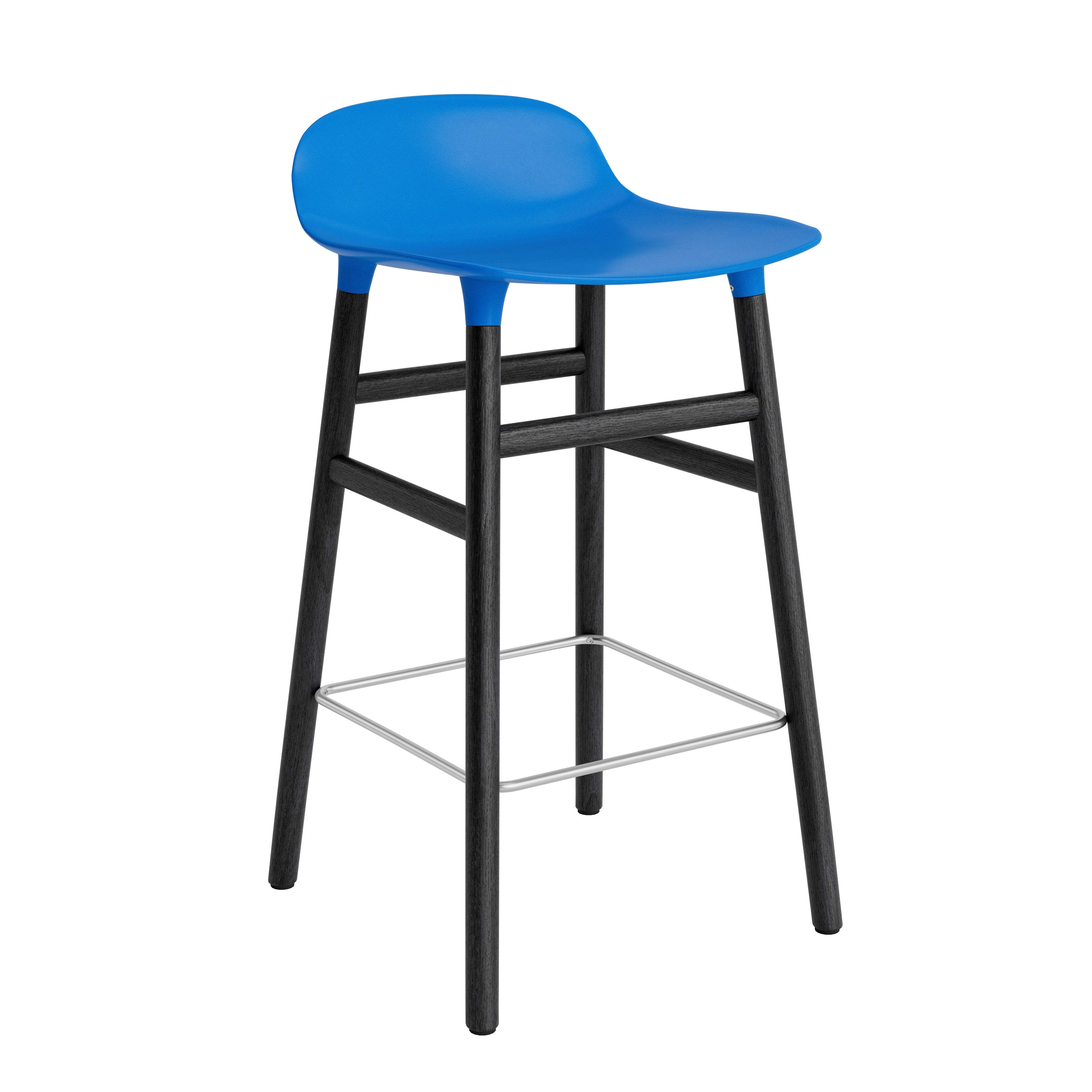Hocker bildet blau mit einer schwarzen Eichenbasis