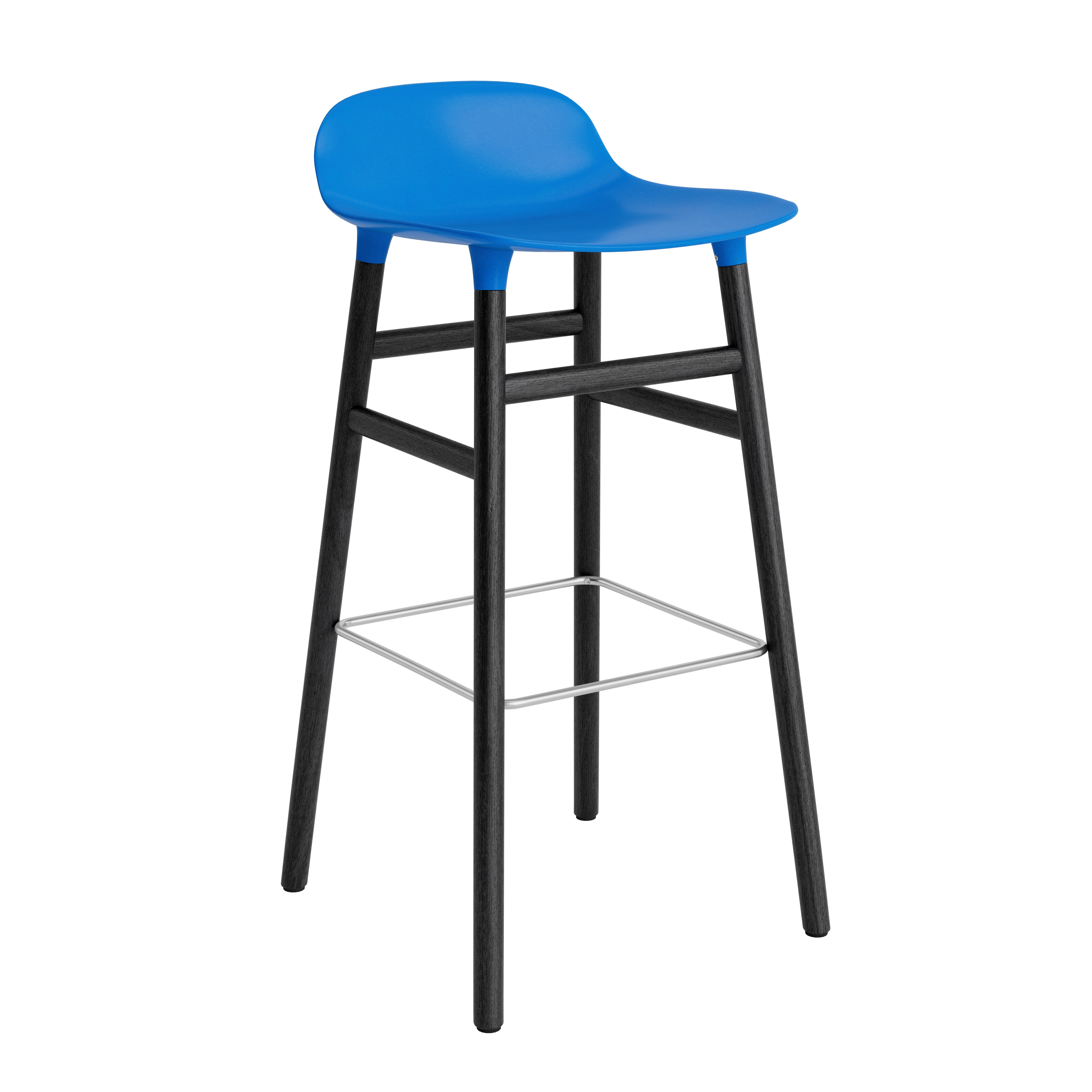 Hocker bildet blau mit einer schwarzen Eichenbasis